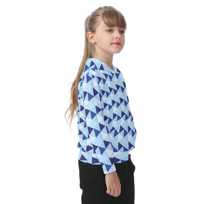 KSC's Exclusive/Custom- Young Girl's Hoodies-Blue Triangle Geometric Pattern - Kid's Hoodie