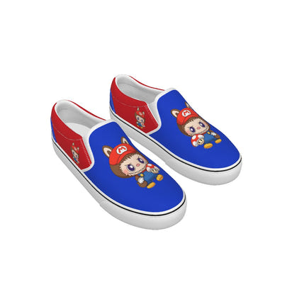 🍄Mario Labubu Power-Up Slip-On Sneakers – Red & Blue Edition - Mario Labubu Red & Blue Kid's Slip On Sneakers