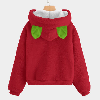 Christmas Labubu Kid’s Borg Fleece Hoodie With Ears