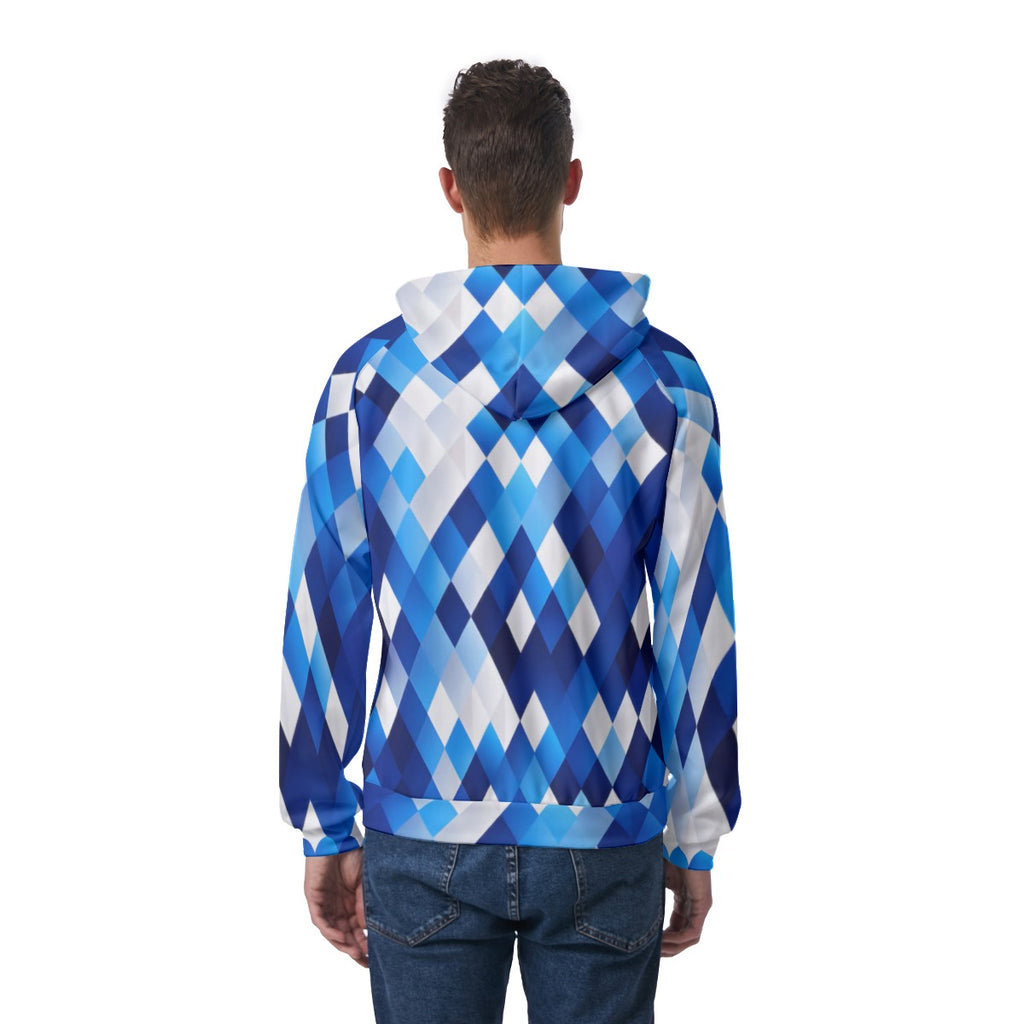 KSC's Exclusive Men's Blue & White Geometric Raglan Pullover Hoodie
