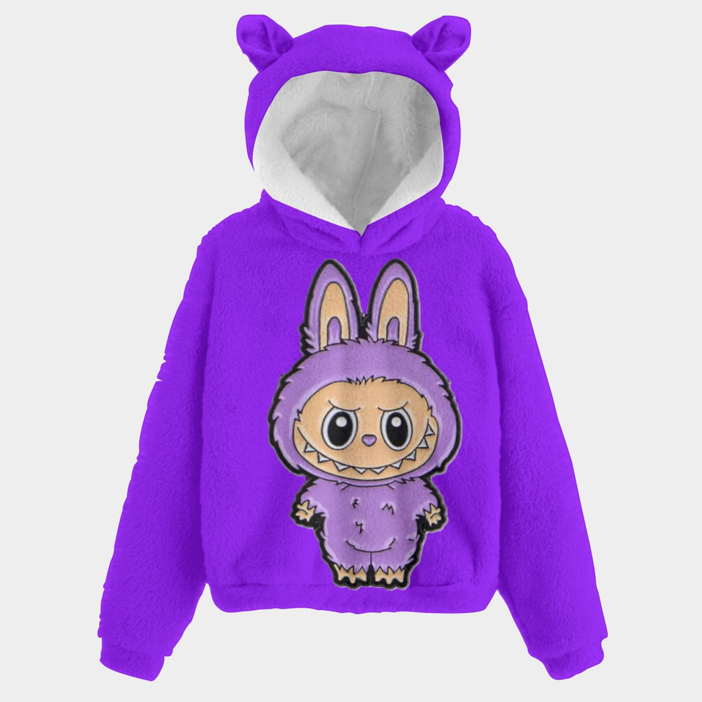 Purple hoodie with cartoon character on a white background