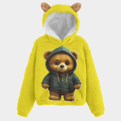 Hoodie Teddy Bear Yellow Kid’s Borg Fleece Hoodie With Ears