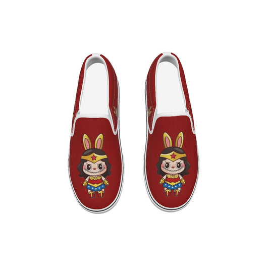❤️🔥 Wonder Woman Labubu Red Slip-On Sneakers (Kids)-Wonder Woman Labubu Red Kid's Slip On Sneakers