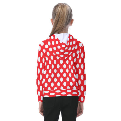 KSC's Exclusive/Custom- Young Girl's Hoodies-Red w/White Polka Dots - Kid's Hoodie