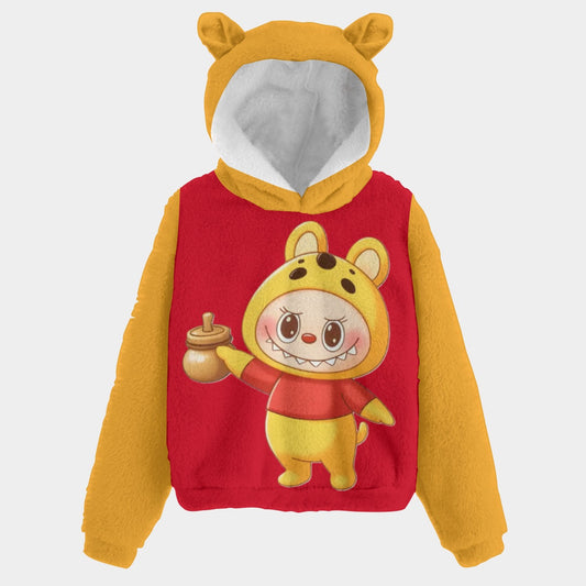 🍯Pooh Bear Labubu Snuggle Hoodie – Fleece Ears Edition for Kids -Pooh Bear Labubu Kid’s Borg Fleece Hoodie With Ears