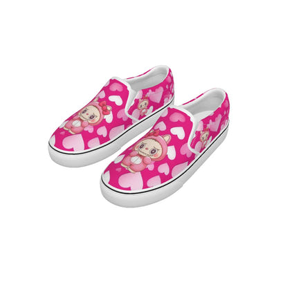 💖Hello Kitty Labubu Sweetheart Slip-On Sneakers – Pink Hearts Edition -Labubu Pink Hearts Kid's Slip On Sneakers-Hello Kitty
