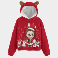 Christmas Labubu Kid’s Borg Fleece Hoodie With Ears