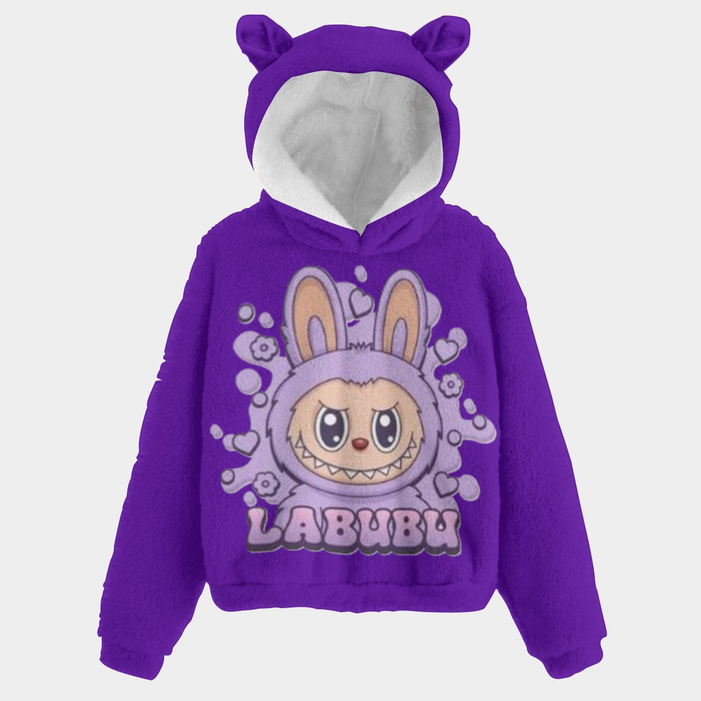 KSC's Limited Edition Purple Explosion Labubu Kid’s Borg Fleece Hoodie With Ears