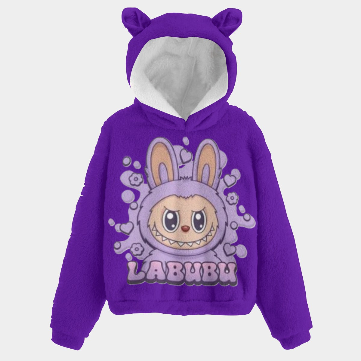 KSC's Limited Edition Purple Explosion Labubu Kid’s Borg Fleece Hoodie With Ears