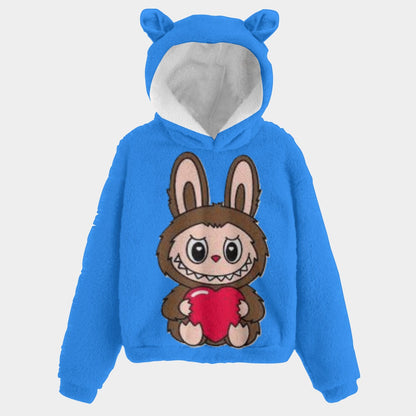 KSC's Brown LABUBU Holding Heart Kid’s Borg Fleece Hoodie With Ears