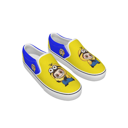 💛 Minion Labubu Yellow & Blue Slip-On Sneakers (Kids) -Minion Labubu Yellow & Blue Kid's Slip On Sneakers