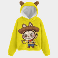 HOT TRENDING ITEM! 🎬 Toy Story Style! Labubu Woody Yellow Fleece Hoodie w/Ears for Kids