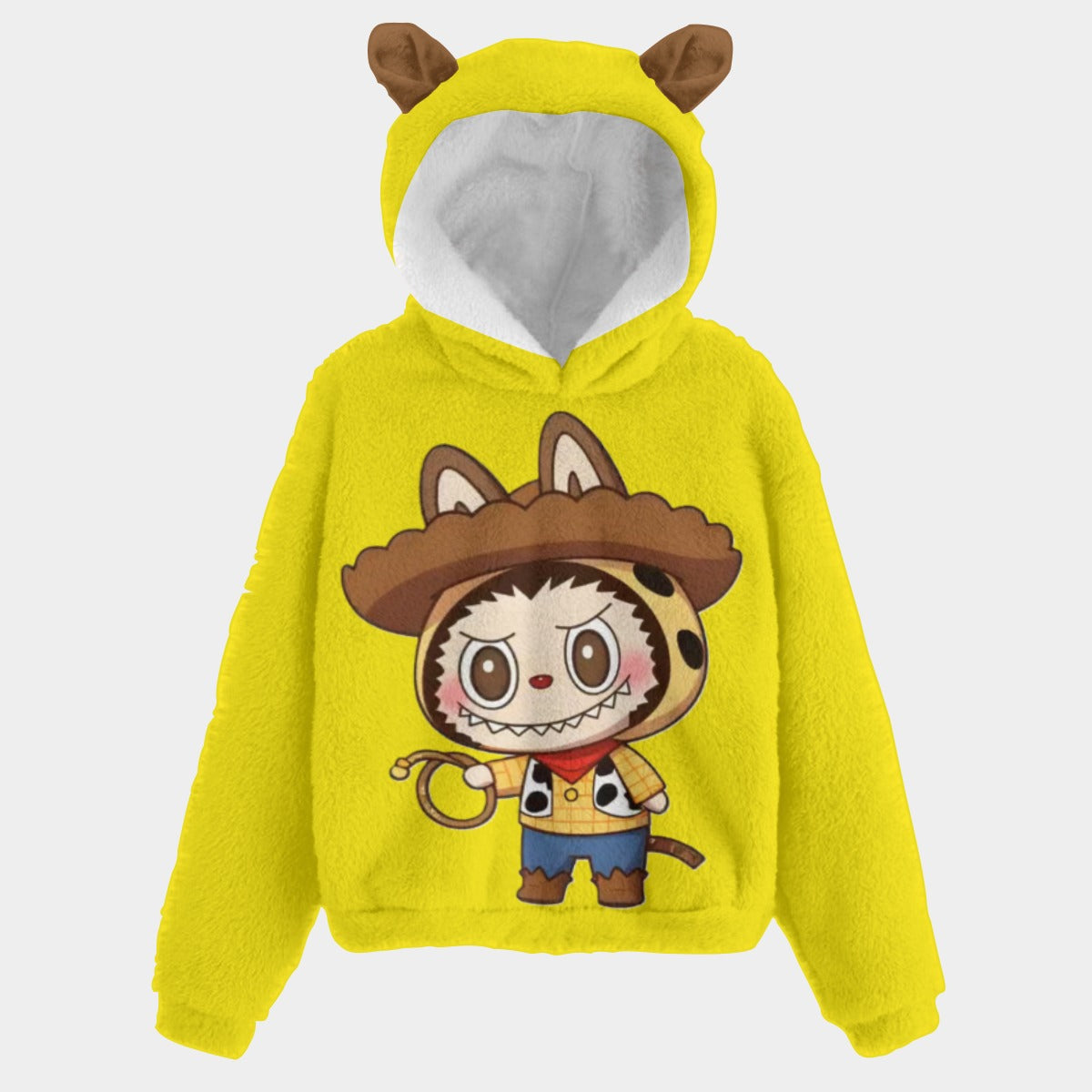 HOT TRENDING ITEM! 🎬 Toy Story Style! Labubu Woody Yellow Fleece Hoodie w/Ears for Kids