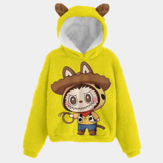 HOT TRENDING ITEM! 🎬 Toy Story Style! Labubu Woody Yellow Fleece Hoodie w/Ears for Kids