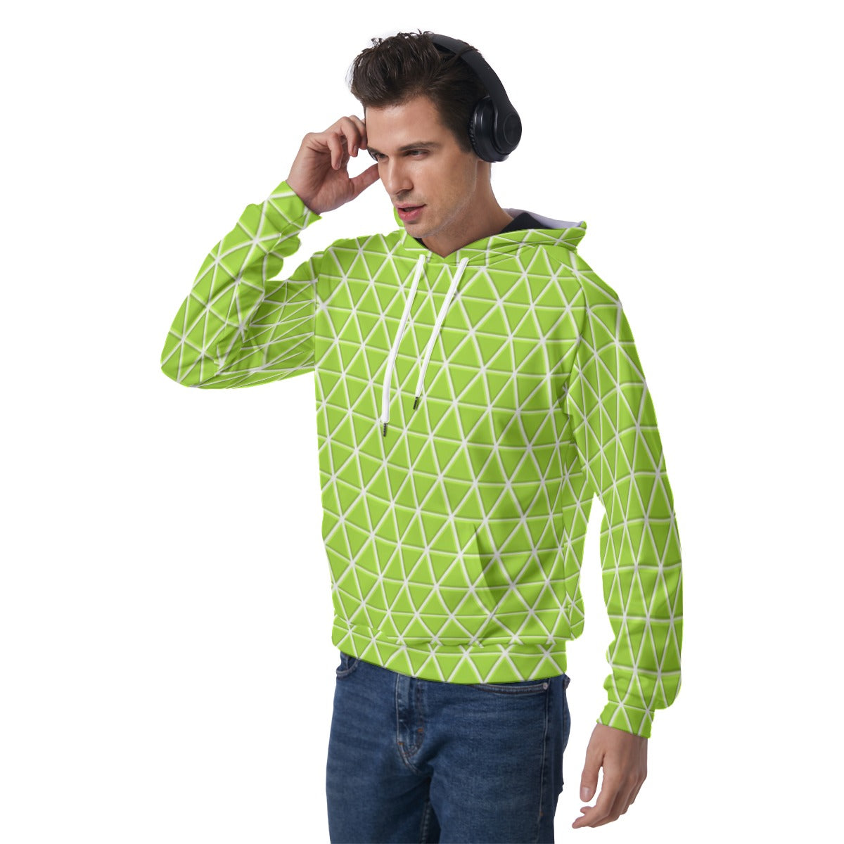 KSC's Exclusive Men's Lime Green Triangle Geometric Raglan Pullover Hoodie