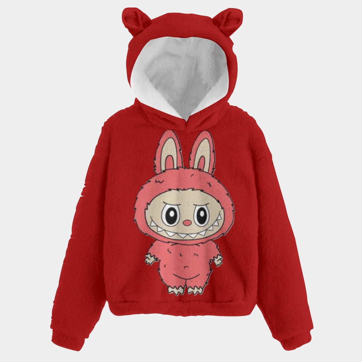 Red hoodie with cartoon character on a white background