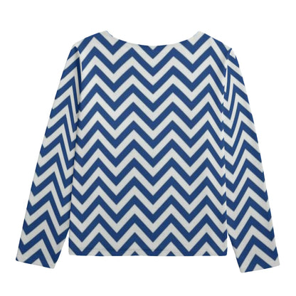 HOT NEW ITEM - Blue Zig Zag Women's Boat Neckline Sweatshirt With Chest Pocket | 310GSM Cotton