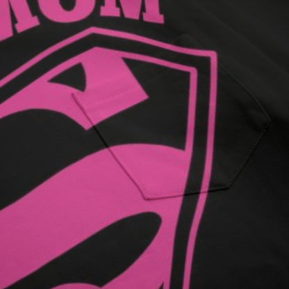 HOT NEW ITEM - Black Hot Pink Super Mom Women's Boat Neckline Sweatshirt With Chest Pocket | 310GSM Cotton