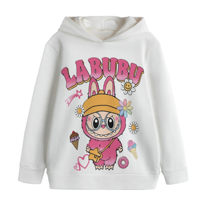 Kid's White Labubu Pullover Hoodie | 310GSM Cotton