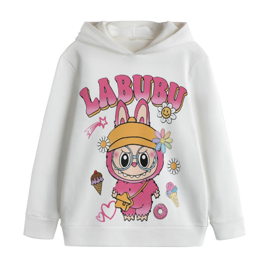 Kid's White Labubu Pullover Hoodie | 310GSM Cotton
