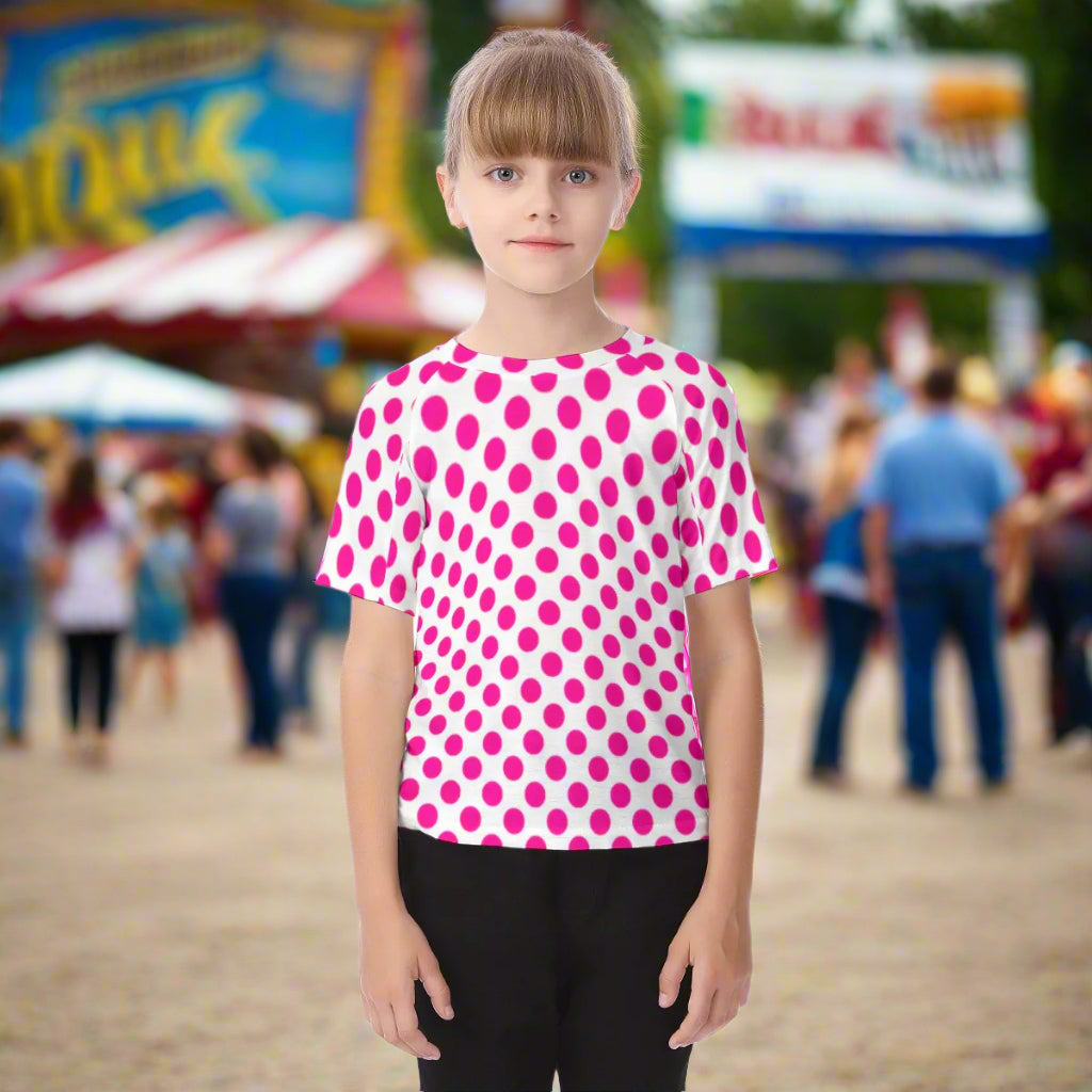 Hot Pink Polka Dot Kid's Raglan Sleeve T-shirt