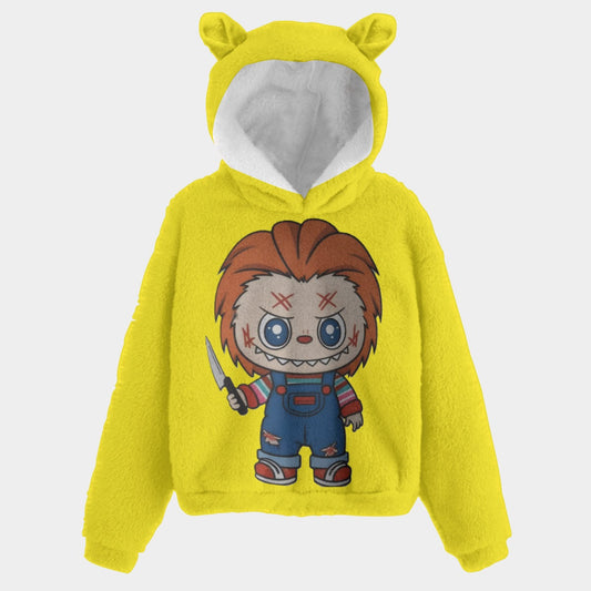 Halloween Labubu Chucky Doll Kid's Heavy Fleece Hoodie Kid’s Borg Fleece Hoodie With Ears
