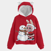 Christmas Labubu Kid’s Borg Fleece Hoodie With Ears