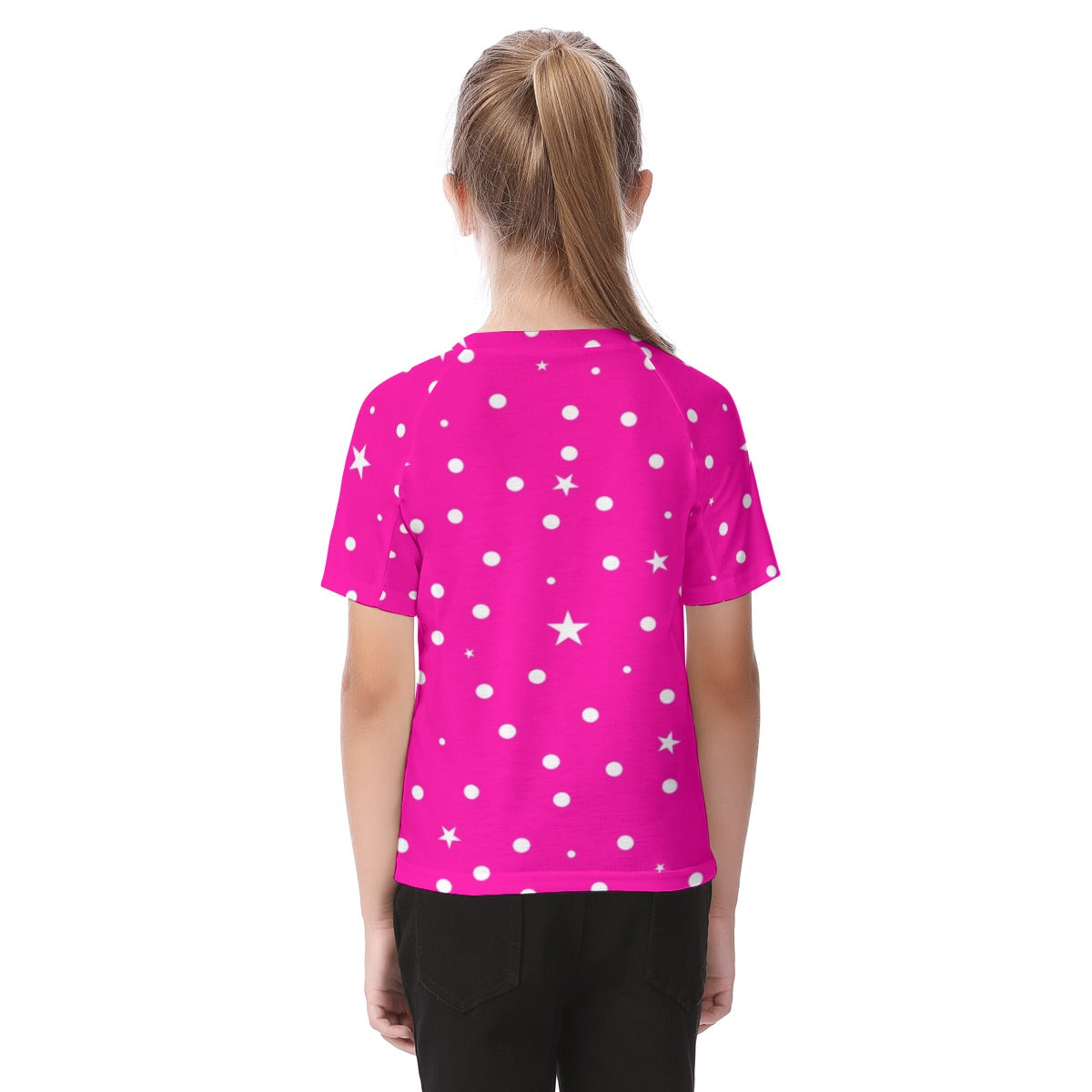 New Hot Pink White Polka & Star Dot Minnie Kid's Raglan Sleeve T-shirt