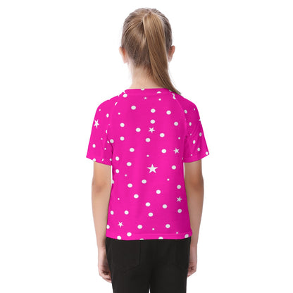 New Hot Pink White Polka & Star Dot Minnie Kid's Raglan Sleeve T-shirt