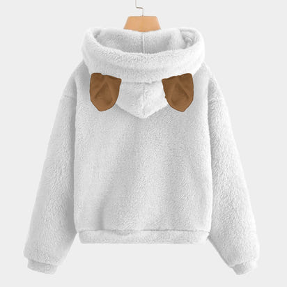 Santa's Christmas Teddy Bear White Kid’s Borg Fleece Hoodie With Ears