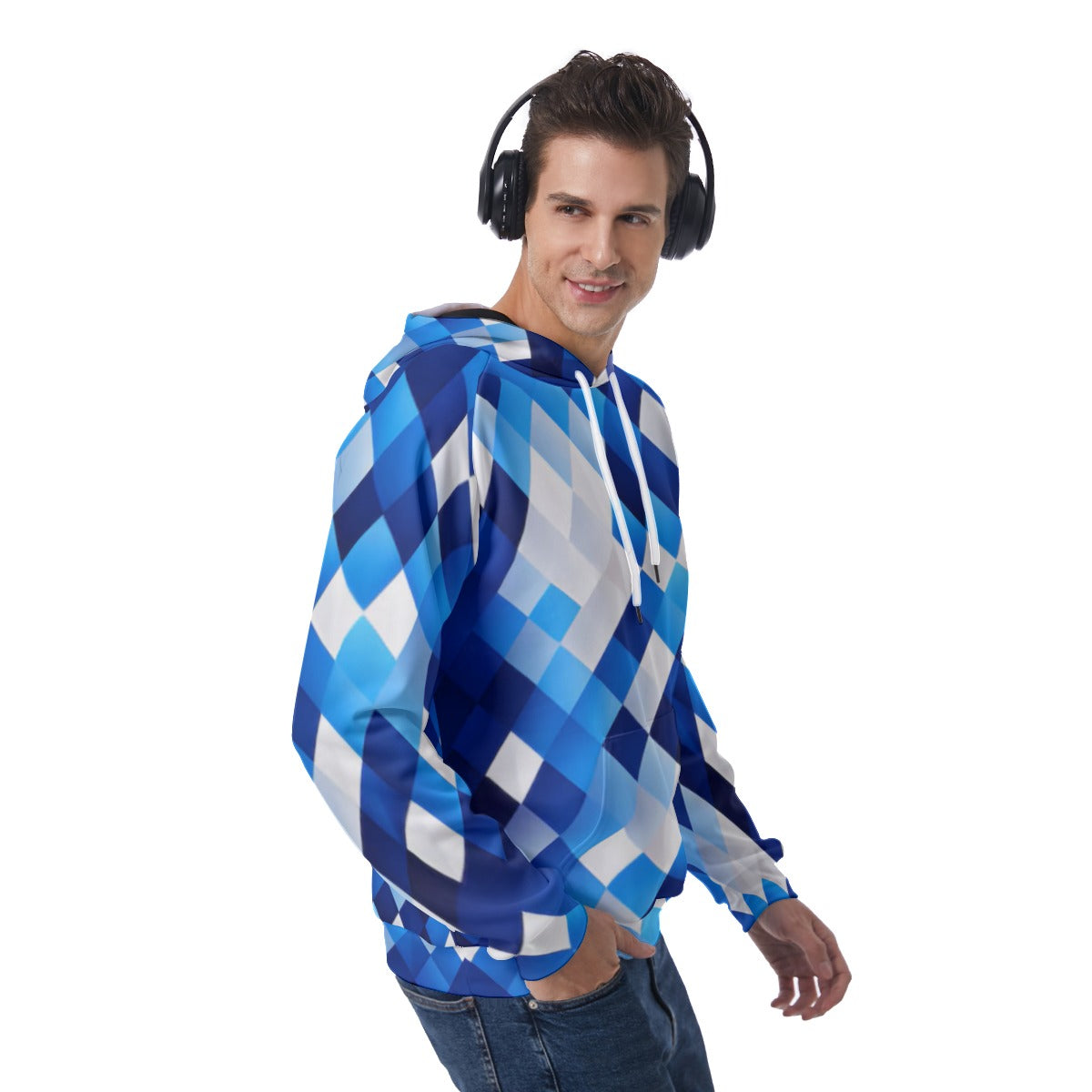 KSC's Exclusive Men's Blue & White Geometric Raglan Pullover Hoodie