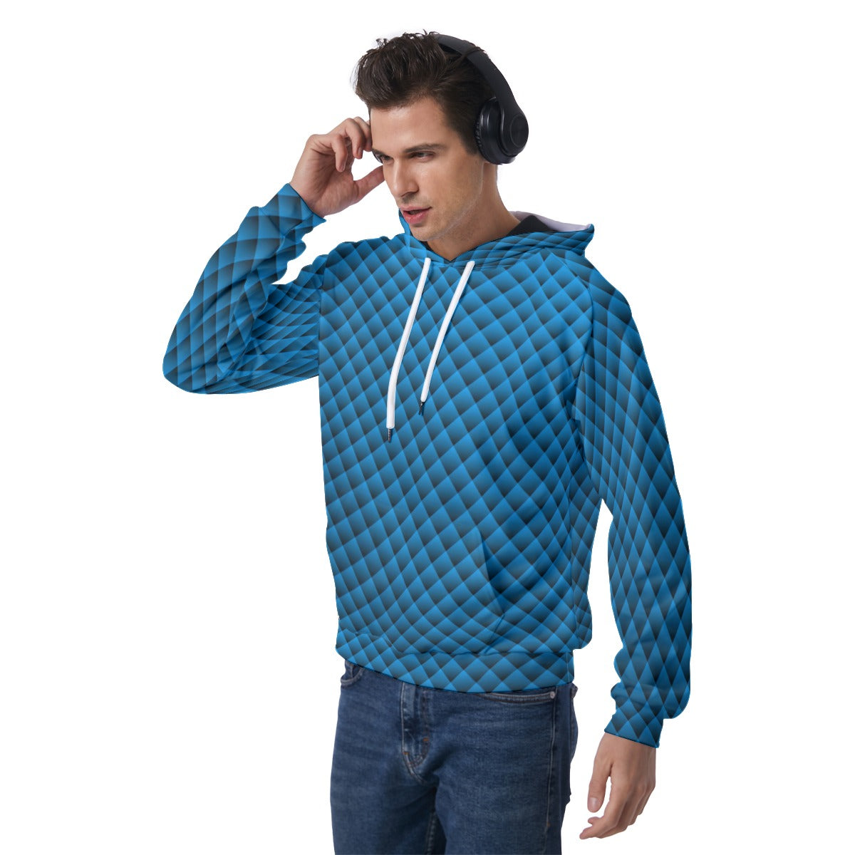 KSC's Exclusive Men's Blue Geometric Raglan Pullover Hoodie