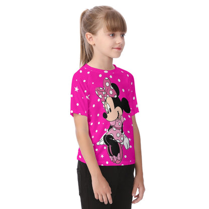 New Hot Pink White Polka & Star Dot Minnie Kid's Raglan Sleeve T-shirt