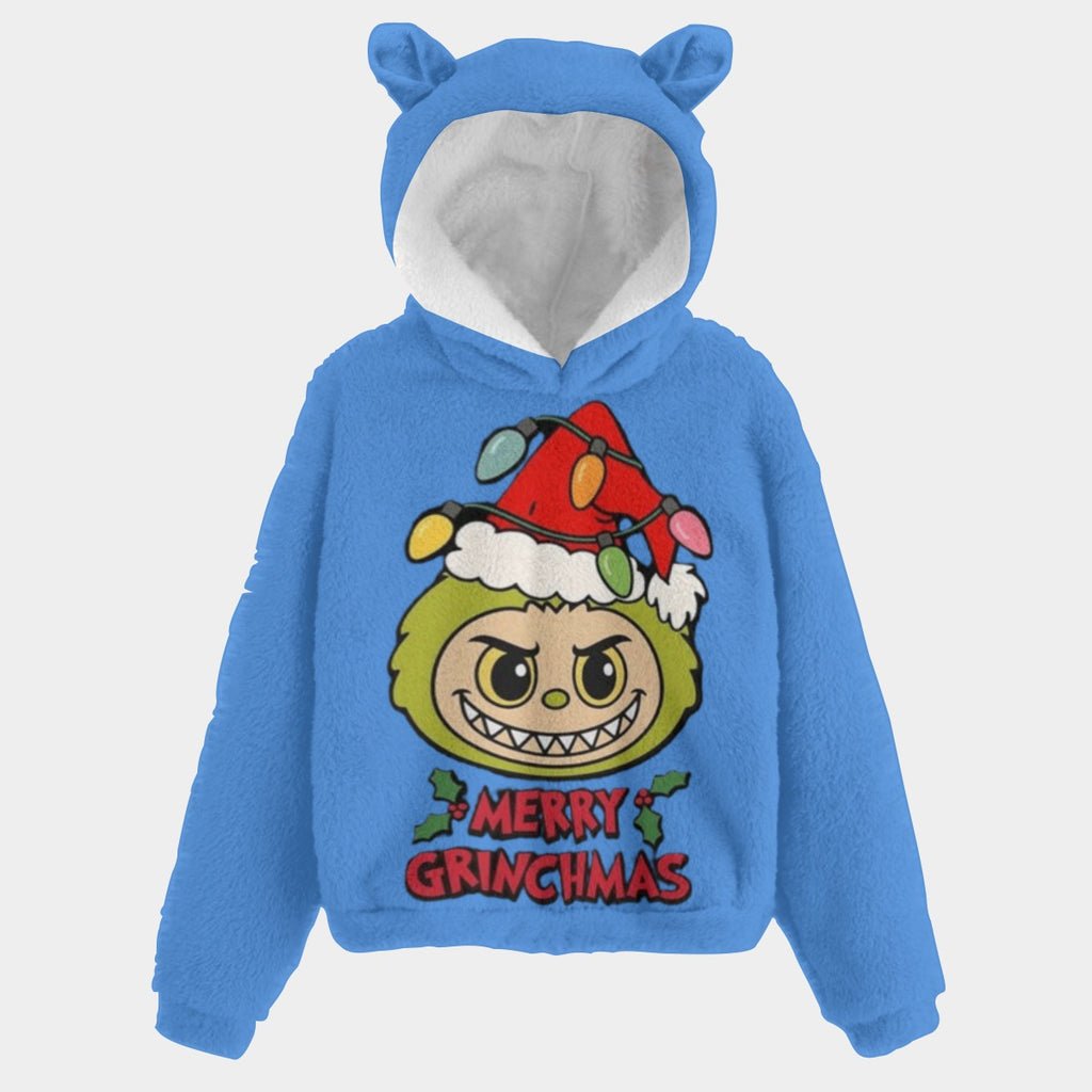 KSC's Limited Edition Labubu Christmas Grinch Kid’s Borg Fleece Hoodie With Ears