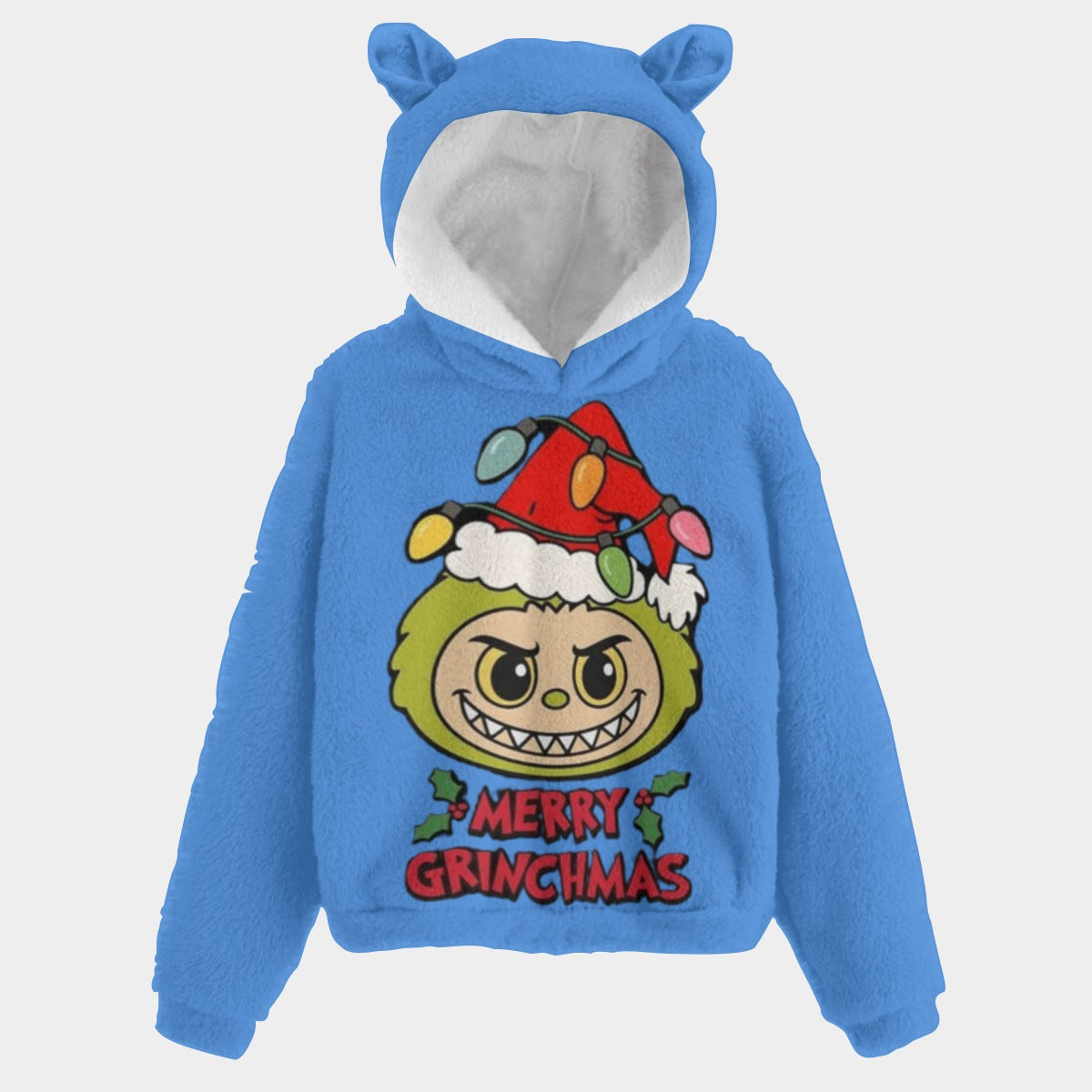 KSC's Limited Edition Labubu Christmas Grinch Kid’s Borg Fleece Hoodie With Ears