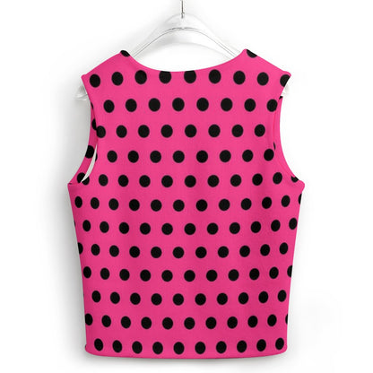 KSC's Exclusive Polka Dot Designs Women's Long Sleeve Button Knit Vest- 10 Options Inside