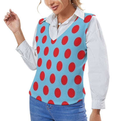 KSC's Exclusive Polka Dot Designs Women's Long Sleeve Button Knit Vest- 10 Options Inside