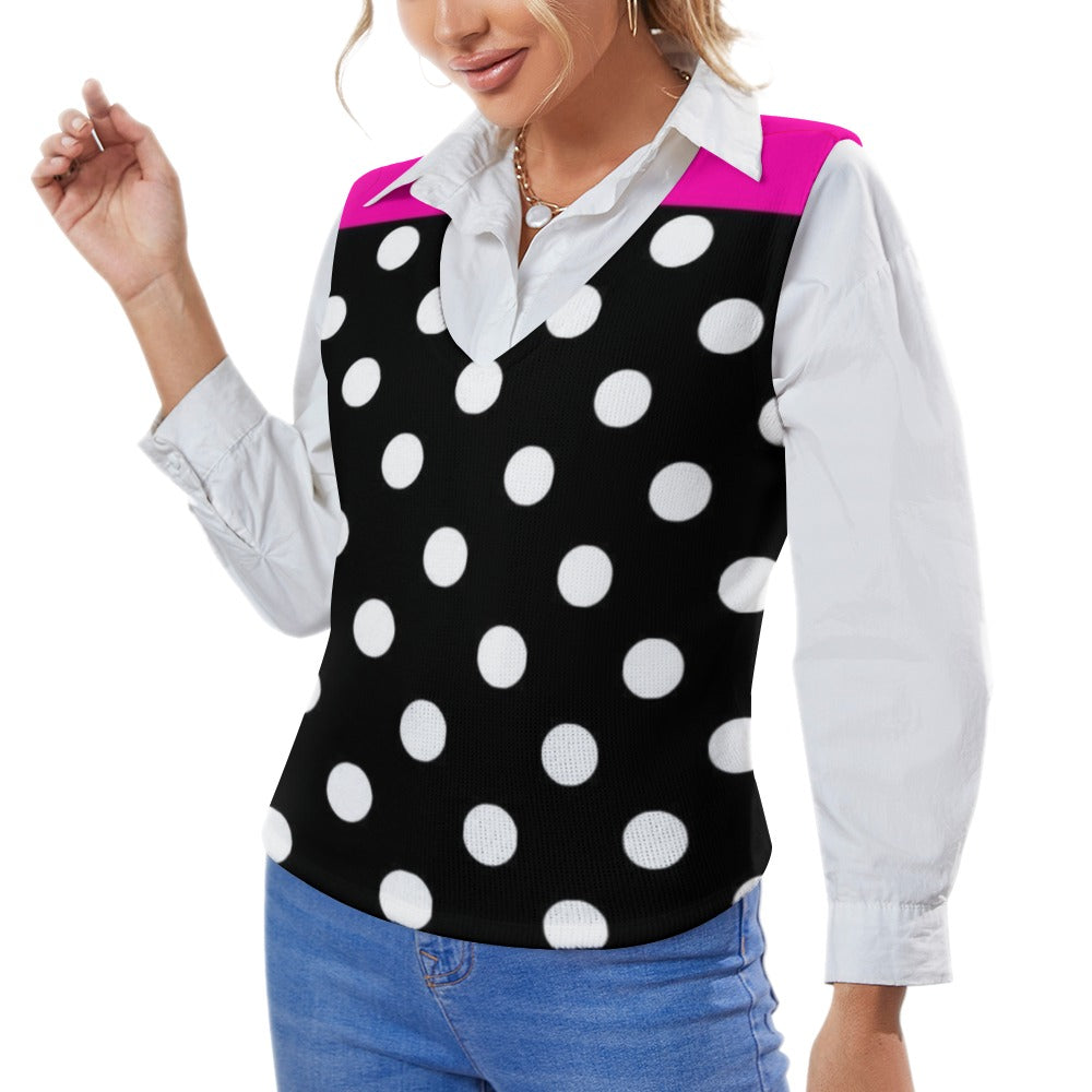 KSC's Exclusive Polka Dot Designs Women's Long Sleeve Button Knit Vest- 10 Options Inside