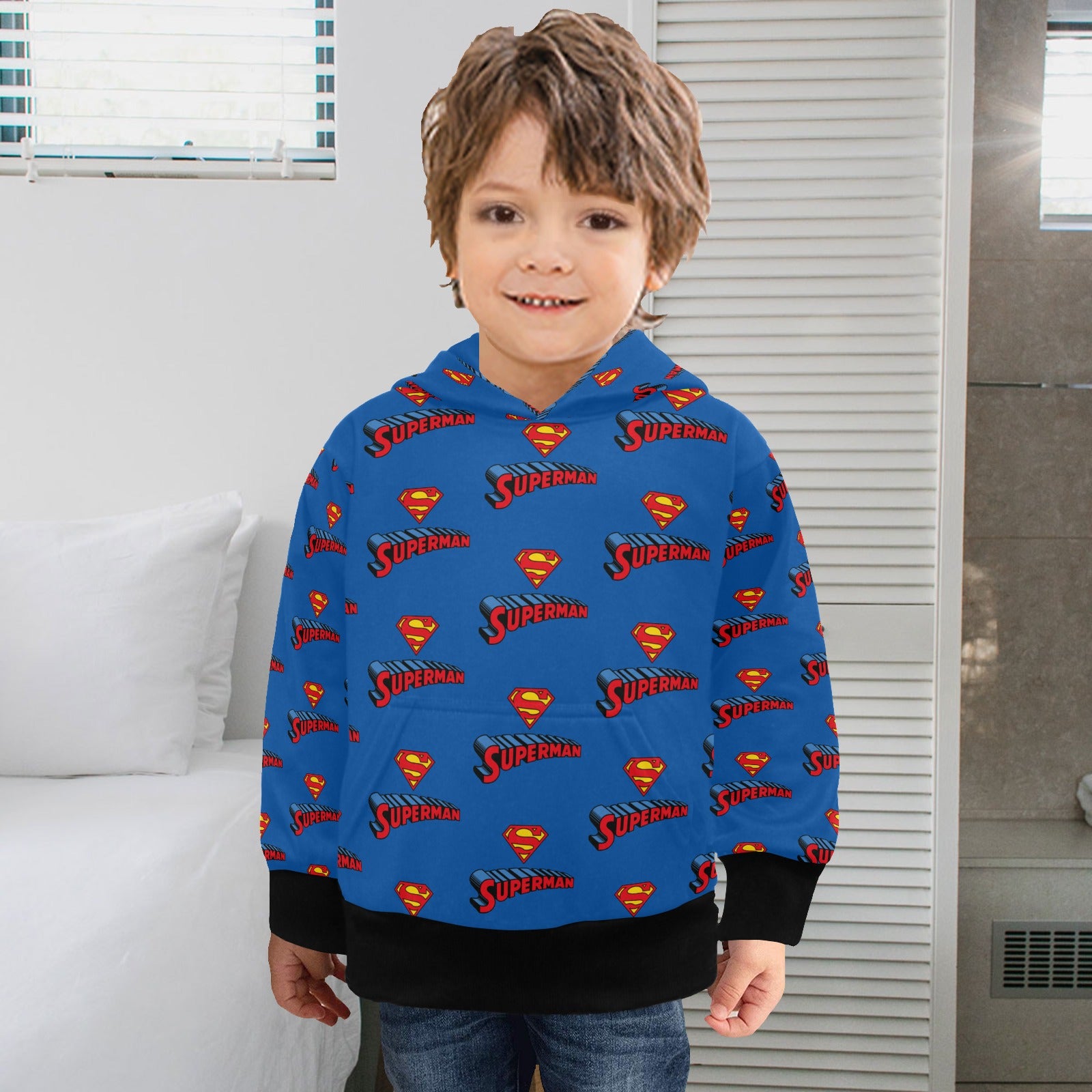 Super Hero Pattern -Little Boys' Long Sleeve Hoodie