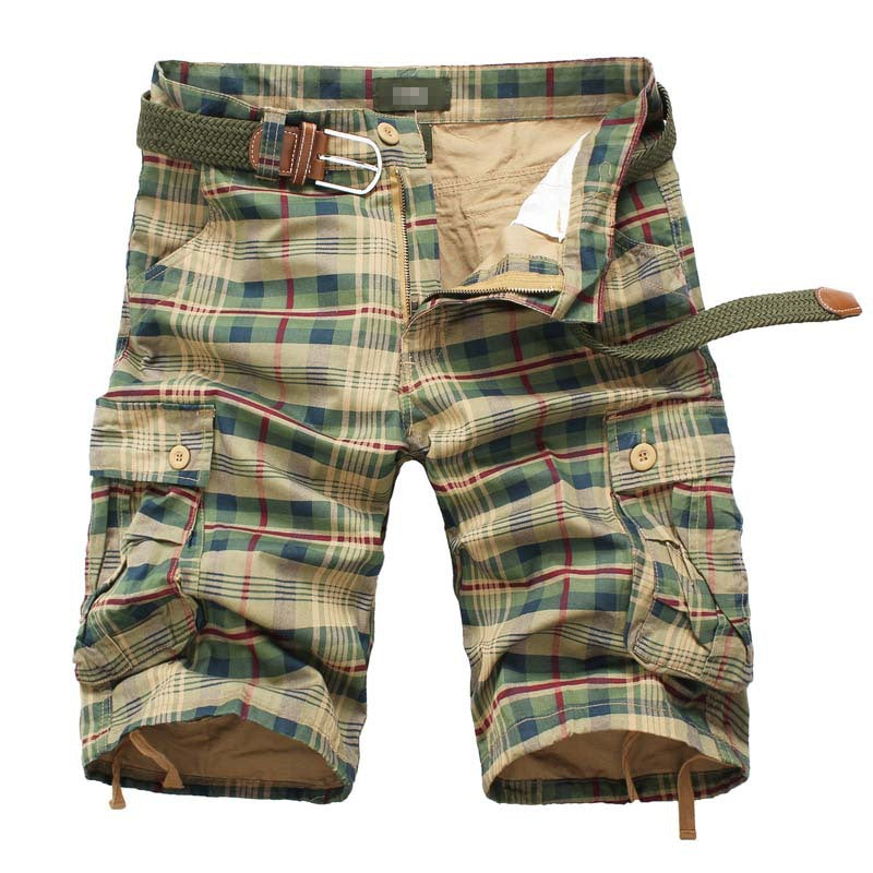 Men&#039;s Work Shorts Men&#039;s Sports Pants Five-point Multi-pocket Plaid Shorts Men&#039;s