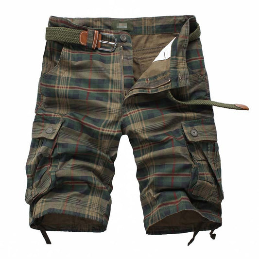 Men's Work Shorts Men's Sports Pants Five-point Multi-pocket Plaid Shorts Men's