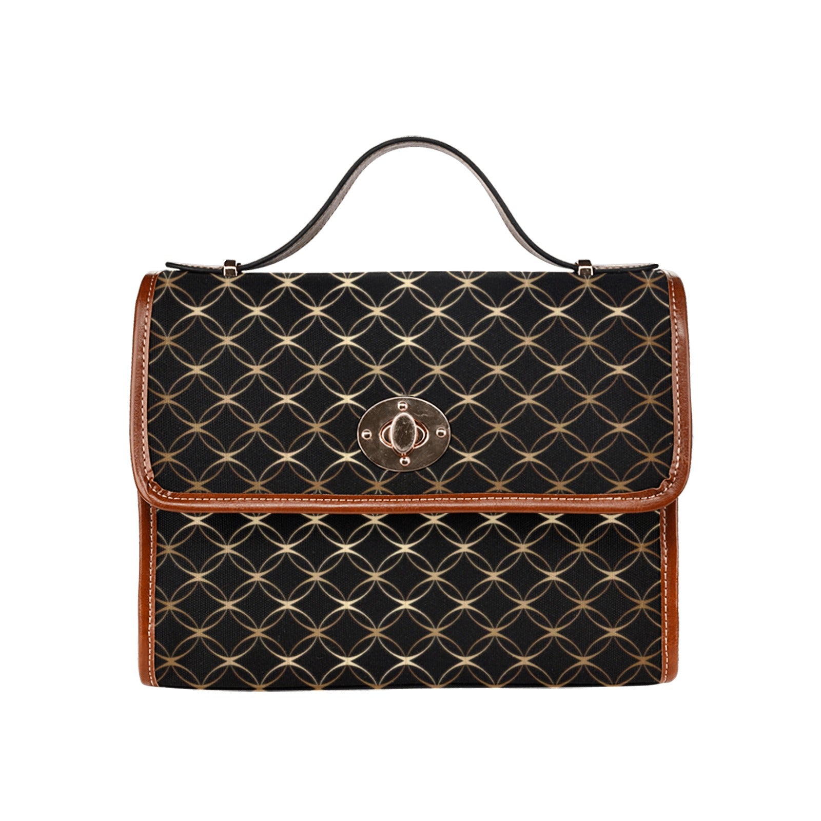 Shopksc.com Exclusive Black with Gold Ring Links Geometric Pattern Designs Handbag Fashion 