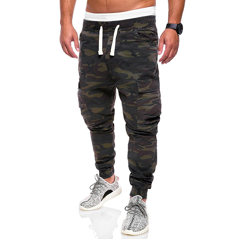 Men's camouflage overalls large size elastic waist corset trousers outdoor sports men's military pants