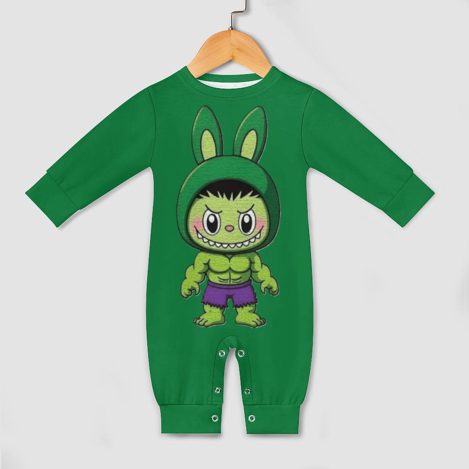 Hulk Labubu Baby Onesie Romper Long Sleeve with Hat