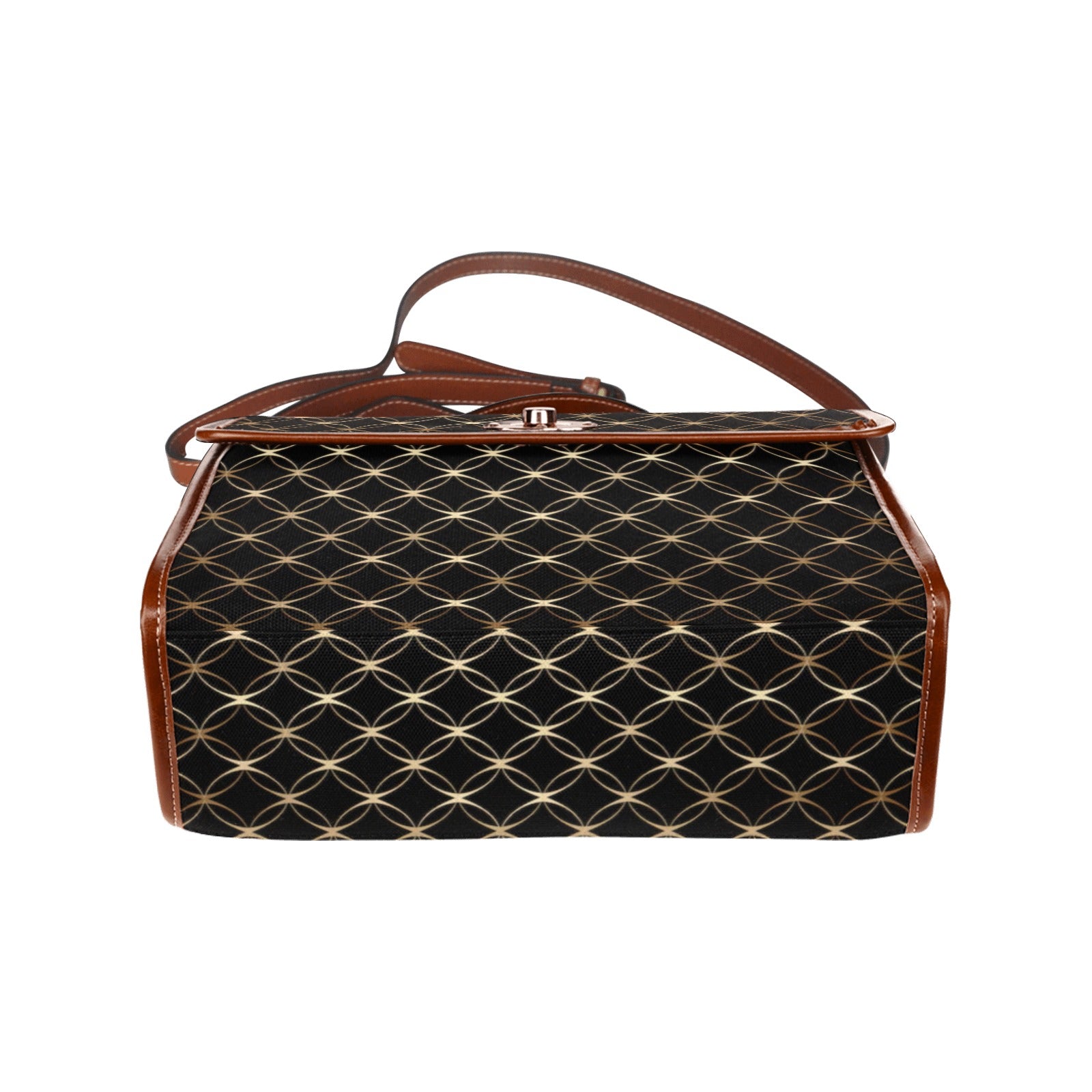 Shopksc.com Exclusive Black with Gold Ring Links Geometric Pattern Designs Handbag Fashion 