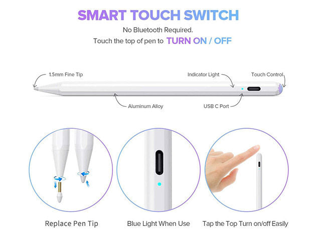 Stylus Pen for iPad 9th &10th Generation-2X, Fast Charge Active Pencil Compatible with 2018-2023 Apple iPad Pro11&12.9 iPad Air 3/4/5,iPad 6-10