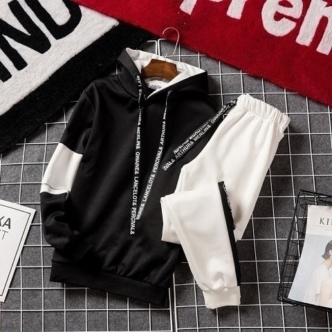 Men's hoodie thin long sleeve suit youth student sportswear male edition trend 2 sets a set