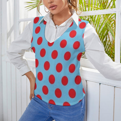 KSC's Exclusive Polka Dot Designs Women's Long Sleeve Button Knit Vest- 10 Options Inside