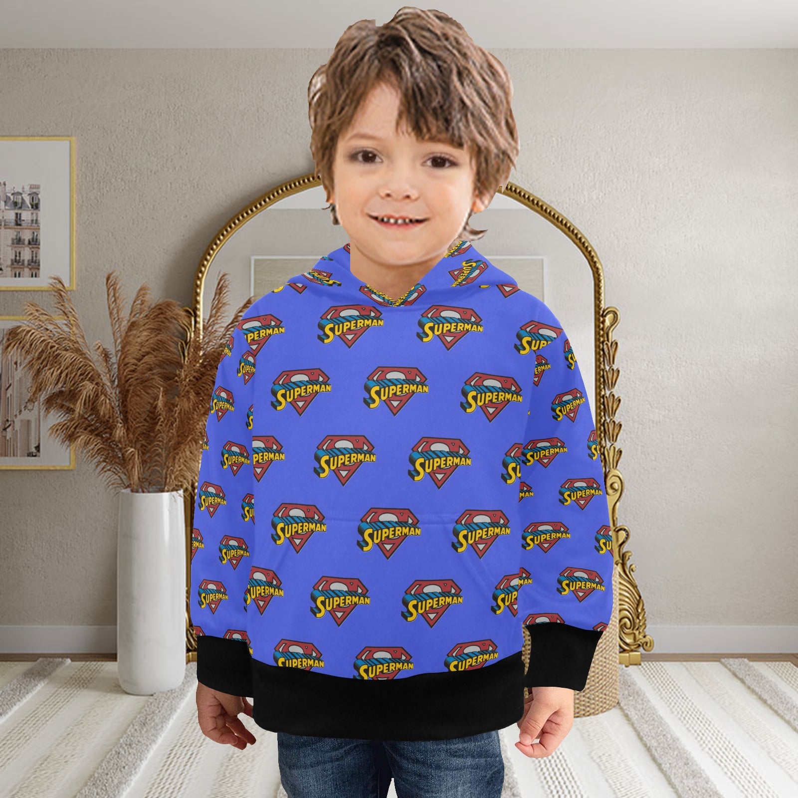 Super Hero Pattern -Little Boys' Long Sleeve Hoodie