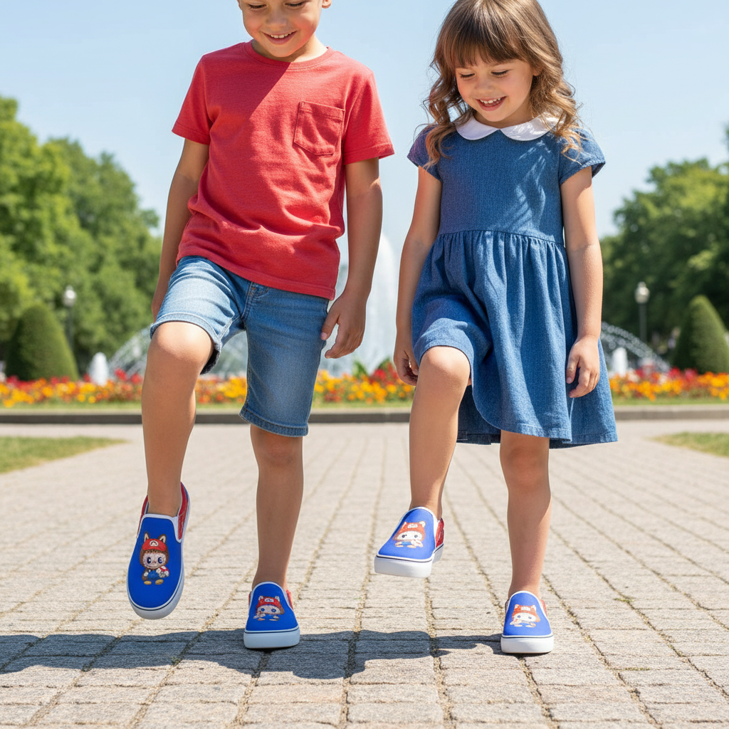 🍄Mario Labubu Power-Up Slip-On Sneakers – Red & Blue Edition - Mario Labubu Red & Blue Kid's Slip On Sneakers